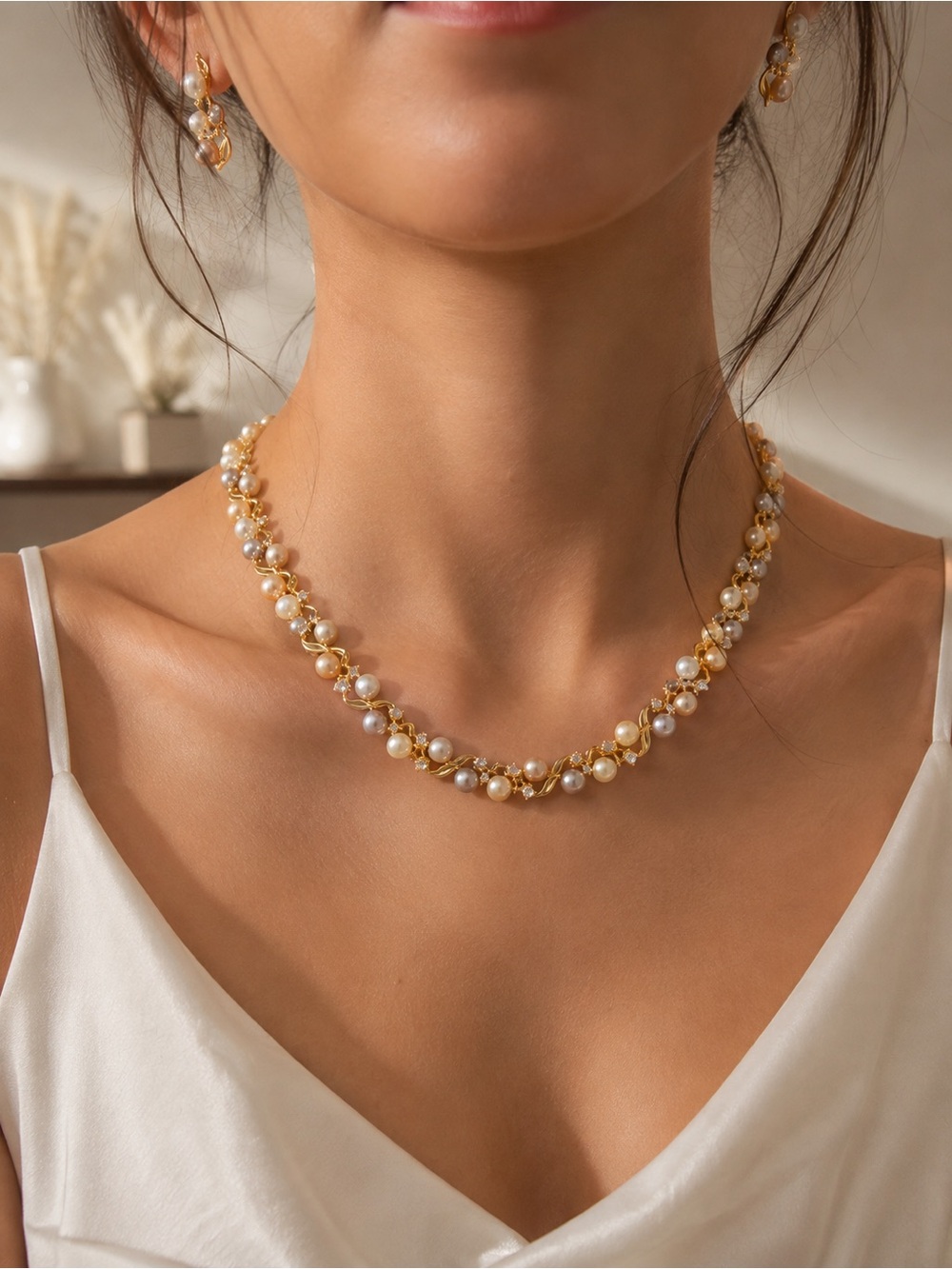 Gold Pearl Cluster Necklace - Women Jewelry